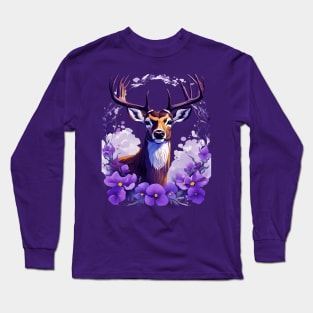 Illinois Deer and Violet Violas Cut Out Long Sleeve T-Shirt